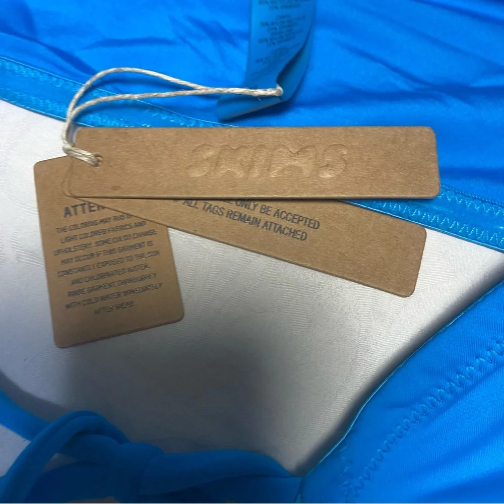 🆕 SKIMS SWIM Long Sleeve Bikini Top Recycled Turquoise XL Blue Off Shoulder NWT
